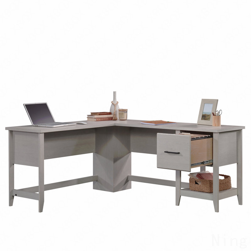 Transitional L-Shaped Desk With File Drawer, Blanc