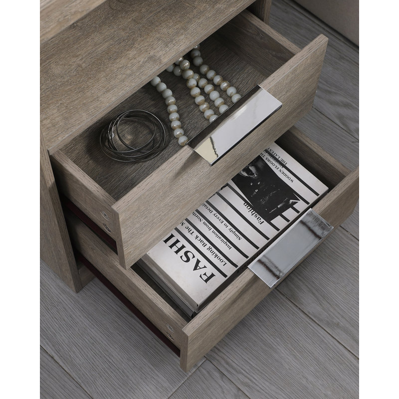 Table de chevet avec station de charge, table de bout à 2 tiroirs, table de bout en bois avec tiroir et tablette d'ouverture, table d'appoint pour chambre à coucher
