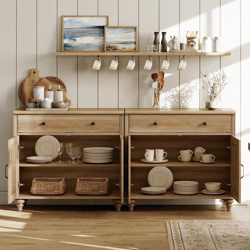 Grand garde-manger 72,1 po avec 2 tiroirs et 6 portes, chêne