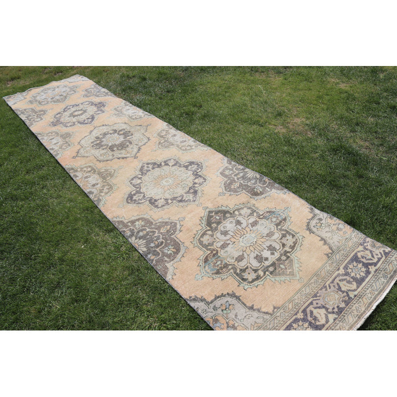 Tapis de couloir vintage en laine turque pour couloir au design anatolien délavé - ton chaud