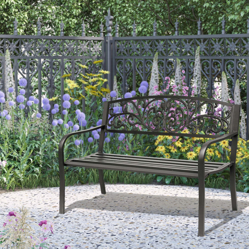 Outsunny 50 Metal Bench with Floral Scroll Backrest