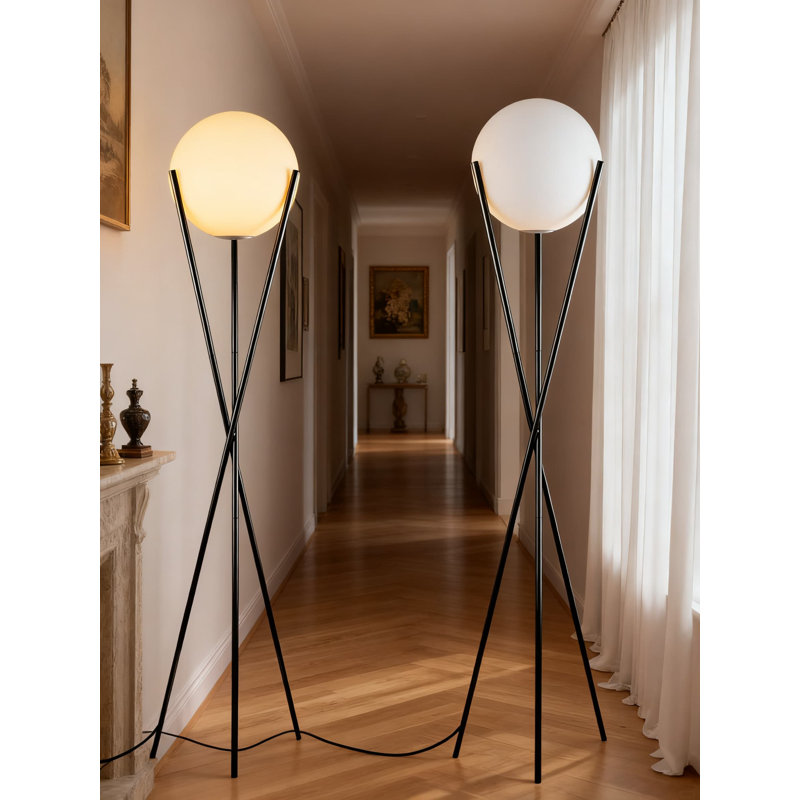 Lampe sur pied en forme de lune 66 po avec trépied, abat-jour givré et ampoules blanc chaud incluses, lumière de 66 po pour un salon, une chambre ou un bureau