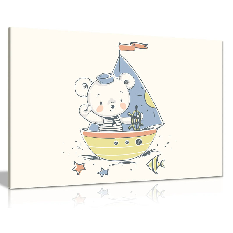 Baby Room Teddy on Boat Canvas Art, 41cm H x 61cm W