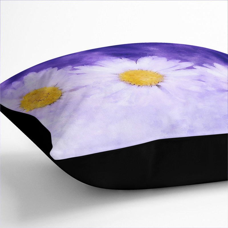 Three White Daisies Scatter Cushion with Filling, Black, 55cm H x 55cm W x 20cm D