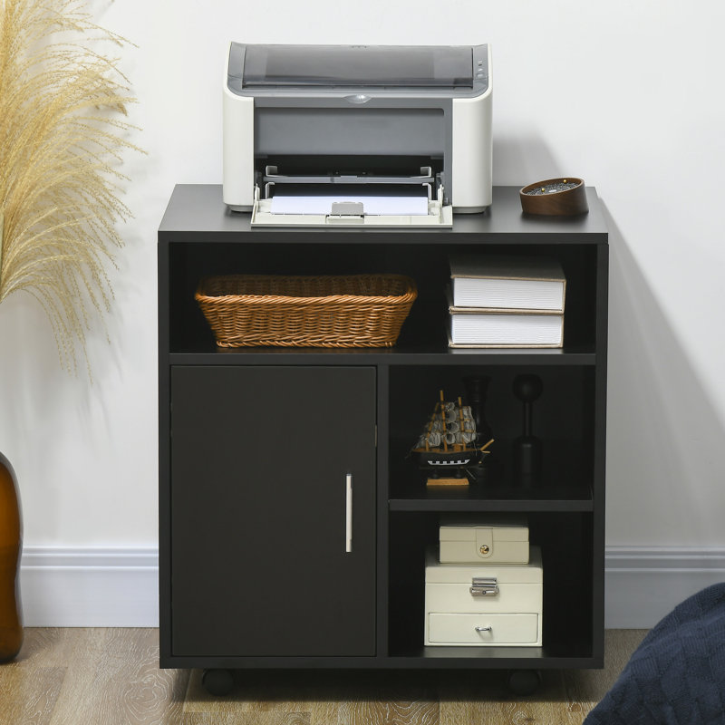 Alysia Multi-Storage Printer Stand Mobile File Cabinet w Shelves, Black
