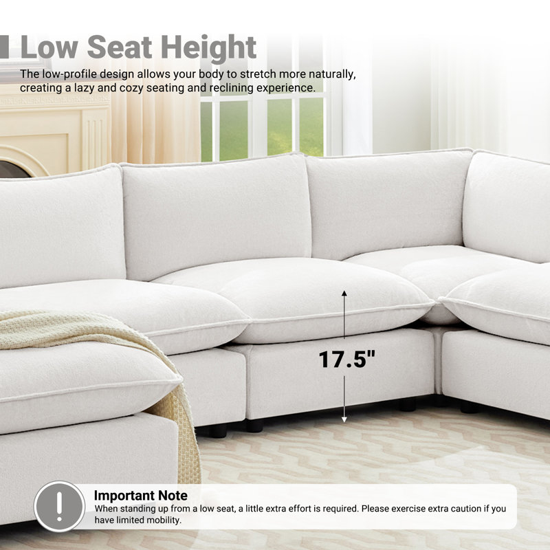 Canapé modulaire surdimensionné Heffernan, Chenille blanche, H 33,10 po x l 137,90 po x P 100,86 po