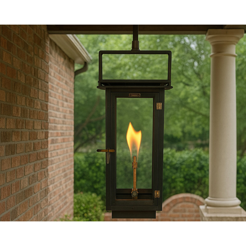 28” Brooklyn Square Copper Gas Lantern with Hanging Bracket | New Orleans-Style Outdoor Lighting, 28" H x 6" W x 8.5" D