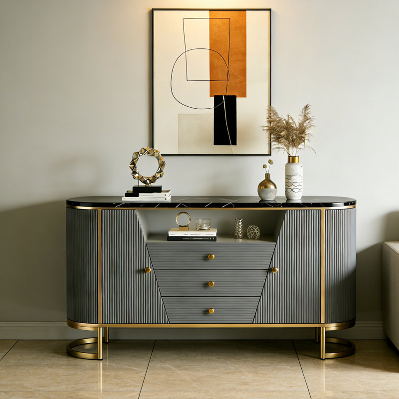 Armoire d'entrée de style italien, H 35,43 po x l 47,24 po x P 15,75 po, Grey/Gold