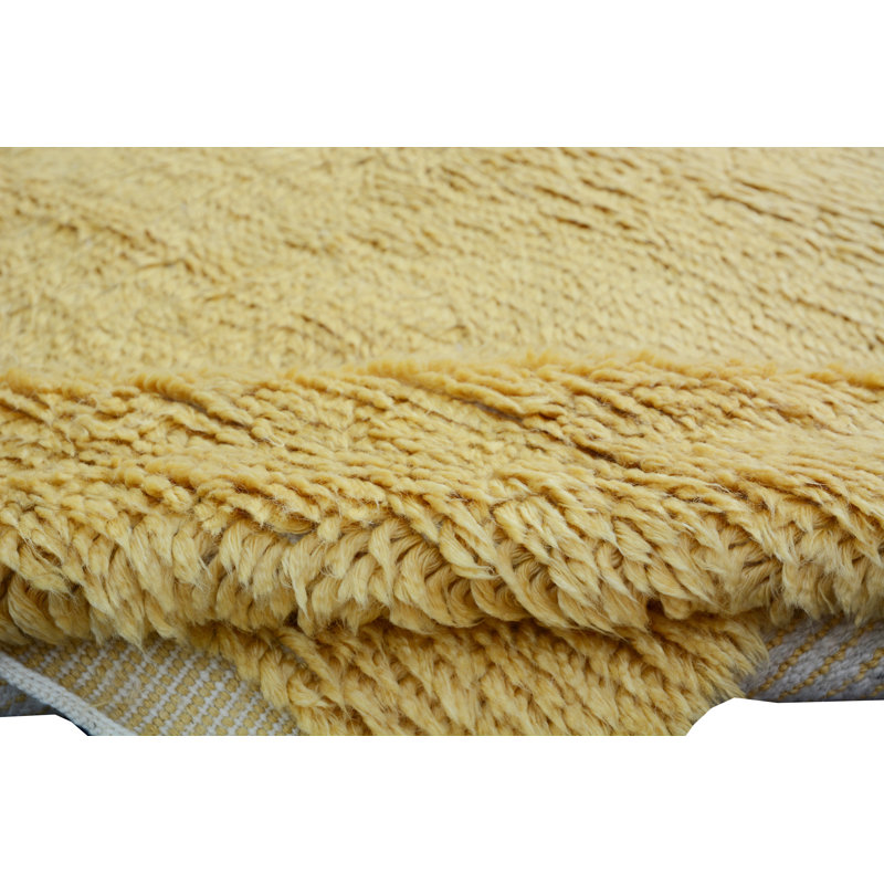 Wool Area Rug in Gold, Rectangle 2' x 3', No Pattern and Not Solid Color