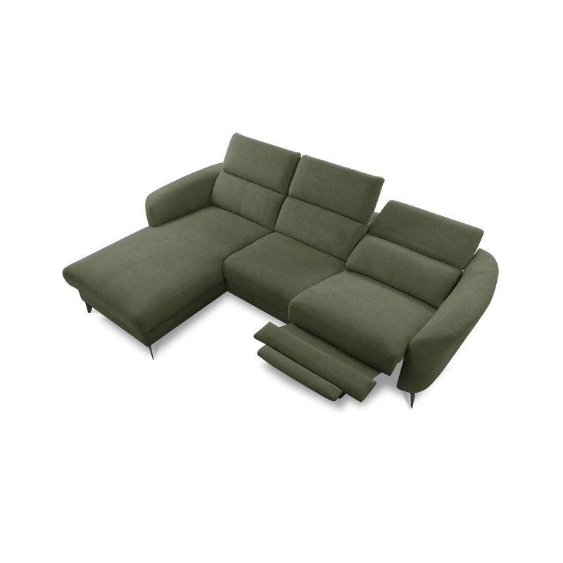 Brighton Power Reclining Corner Sofa with Adjustable Headrests in Chenille Fabric, Left Hand Facing, Green