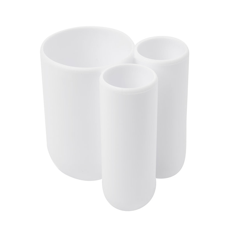 White Round Plastic Toothbrush Holder with Compartments