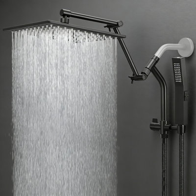 10 Inch All Metal Rain Shower Head With Handheld Built-In Power Wash Mode, With 16" Adjustable Extension Arm