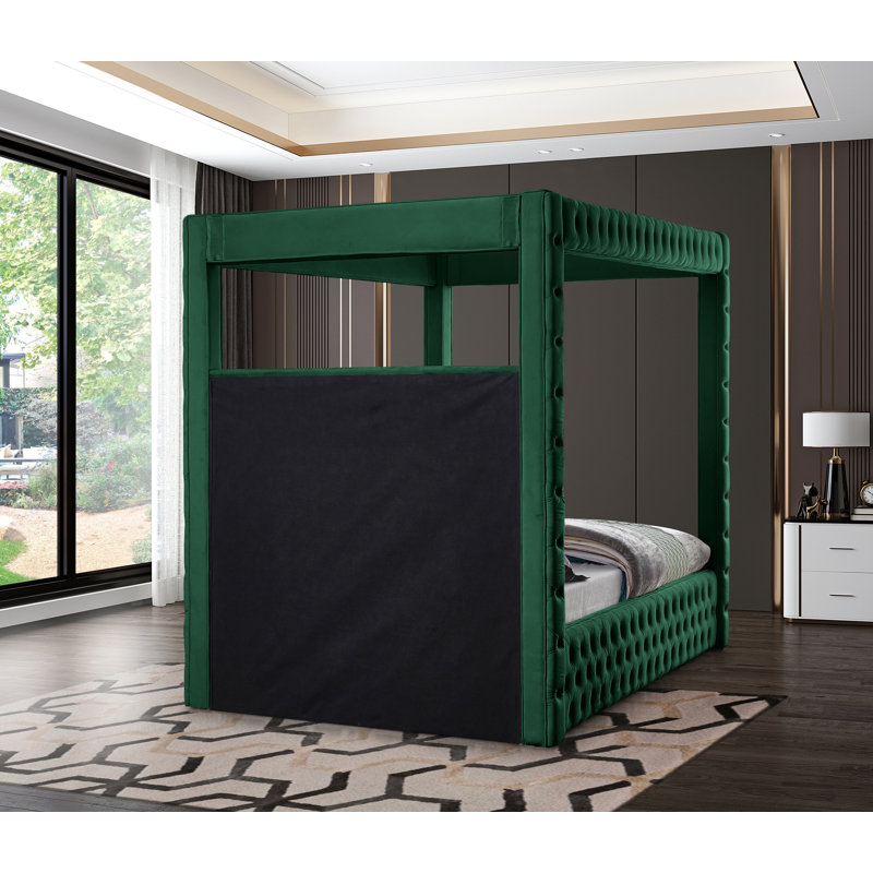 Très grand lit plateforme tapissier Ekke, Velours vert, Grand