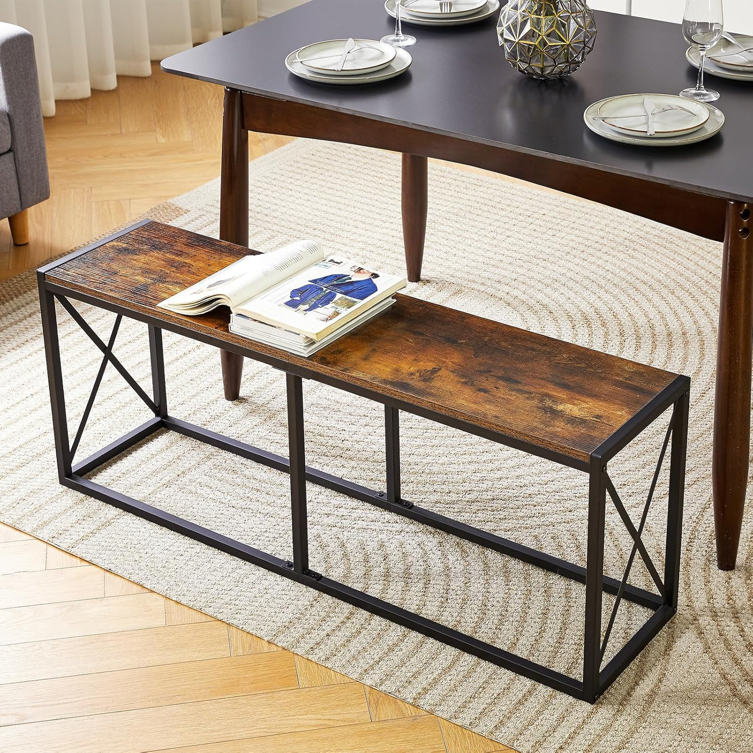 17 Stories Dining Bench, Industrial Kitchen Bench, Table Bench With ...
