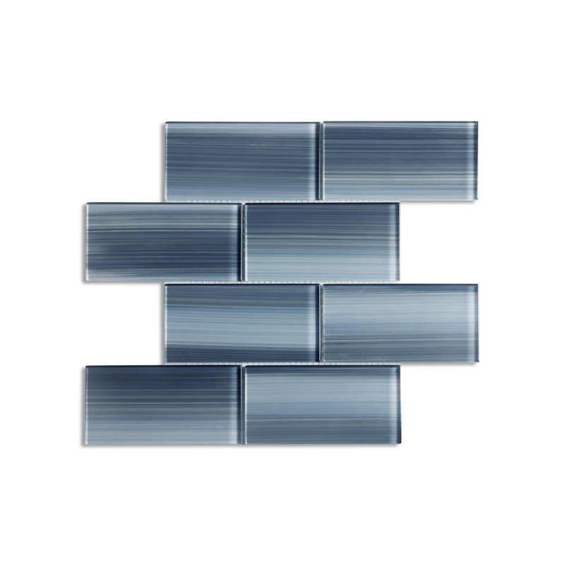 Carreau de mosaïque de verre à bords droits de qualité supérieure peint à la main 3 po x 6 po, Teintes de gris