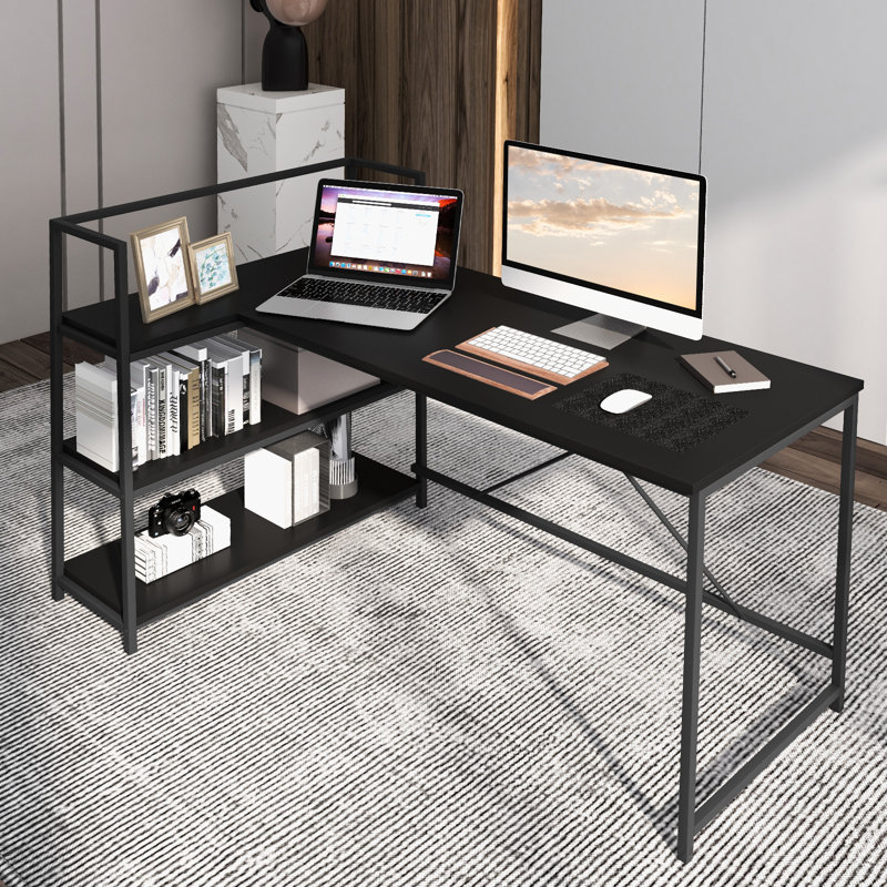 Brookbay L-Shaped Metal Base Computer Desk, Black