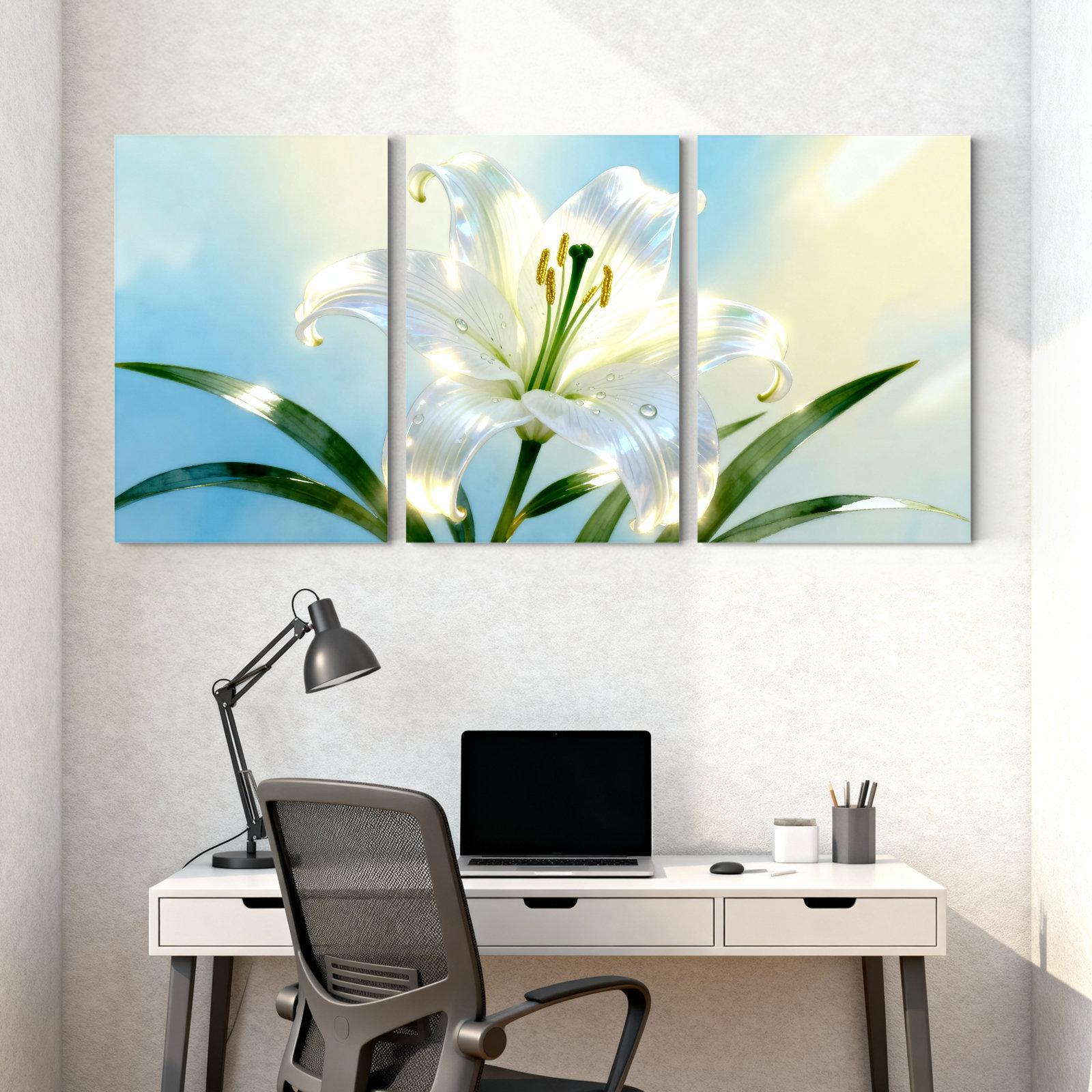 Ebern Designs White Lily Flower Canvas Wrapped Wall Art Oil Painting ...