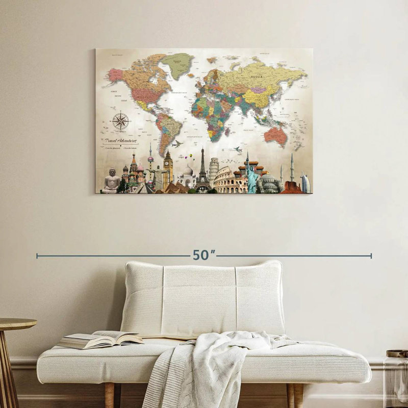 Travels And Adventures World Push Pin Milstead II, 26" H x 39" W