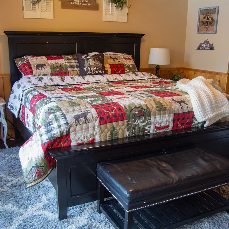 Queen Brown Microfiber Reversible Quilt Set with Animal Print