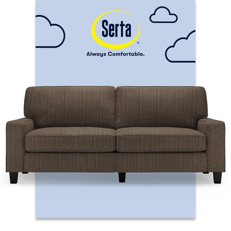 Serta Palisades 78-Inch Track Arm Sofa with Easy-Care Fabric and Pillow Back, Riverfront Brown Microsuede, 78"