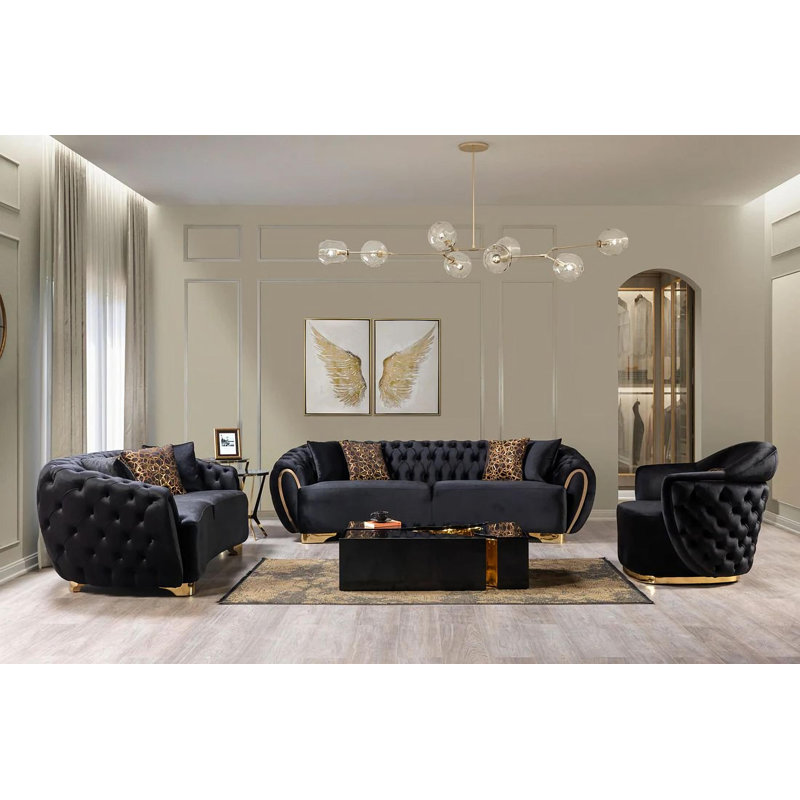 Ensemble de salon en velours Lilas, Velours noir