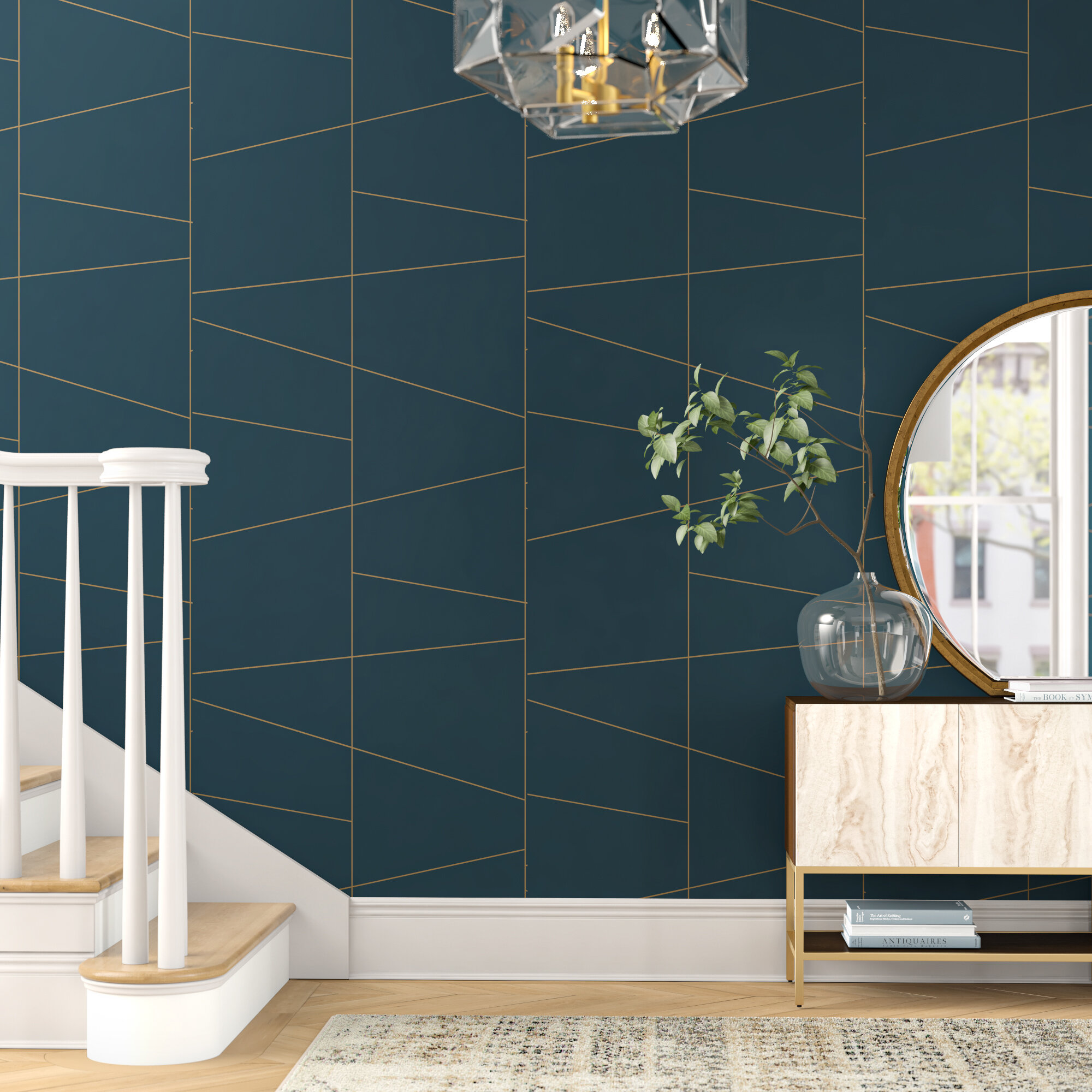 Navy Blue & Gold Chalk Lines Wallpaper - Add Style to Walls