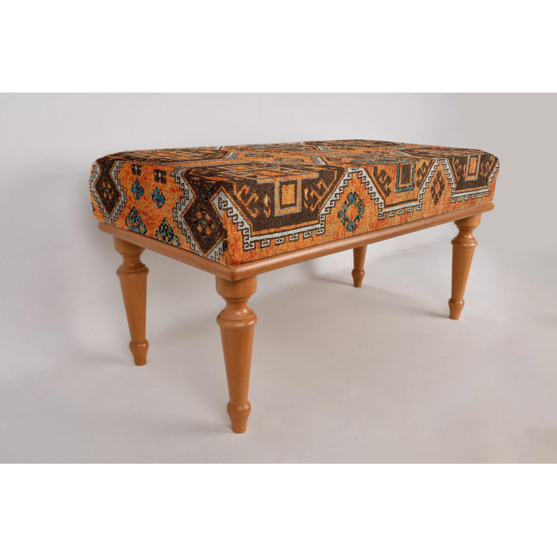 Cotton Upholstered Bench, Black, 45cm H x 90cm W x 45cm D