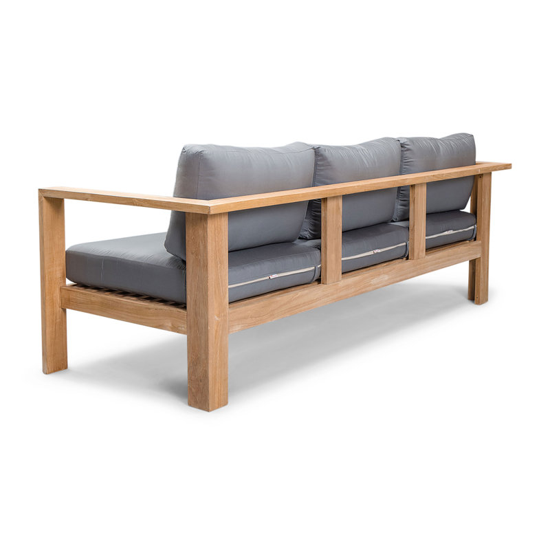 Ando Teak Patio Sofa with Sunbrella Cushions, Canvas Charcoal Sunbrella® Canvas