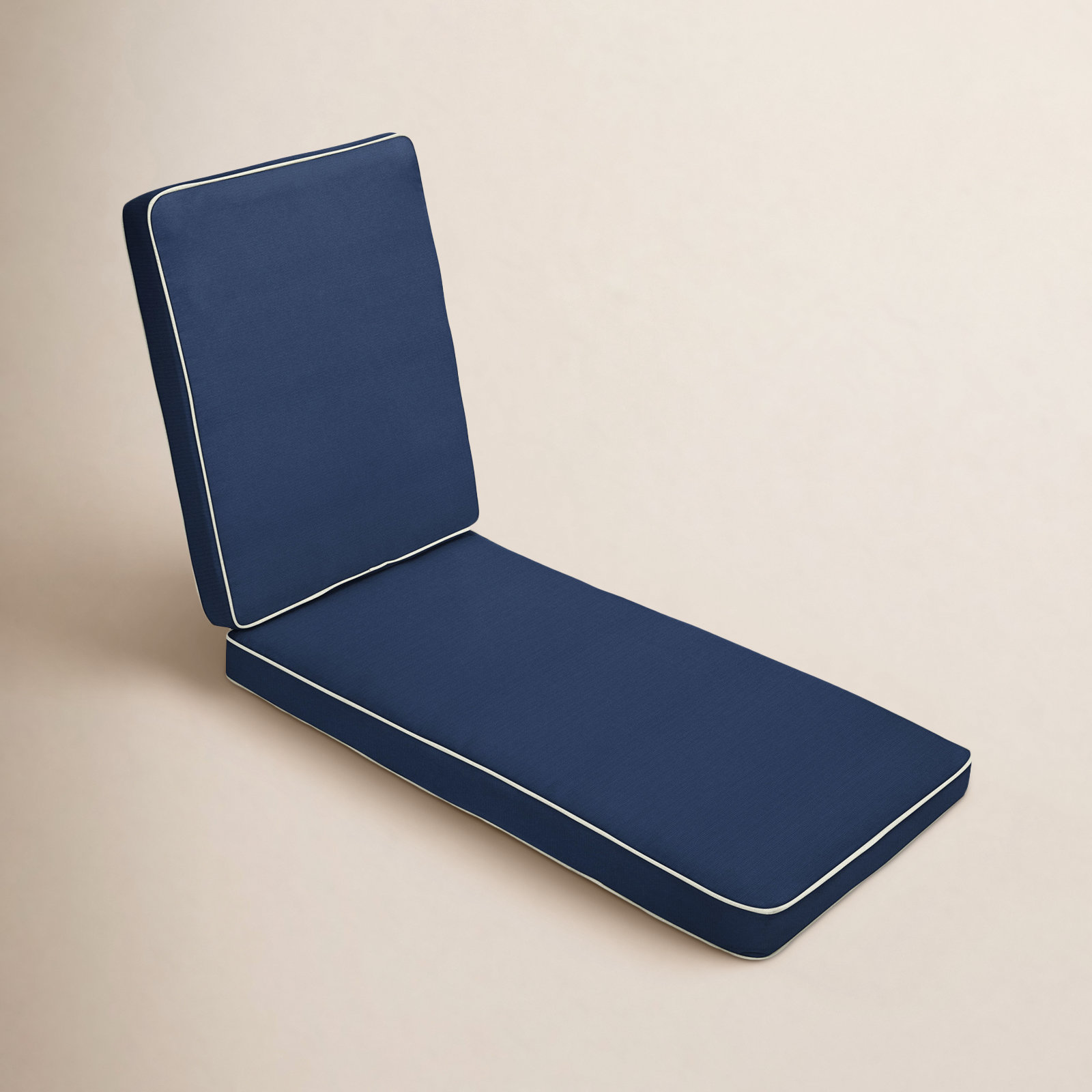 Sunbrella Outdoor Chaise Lounge, Navy Blue/Ivory, 3" H x 25" W x 79" D