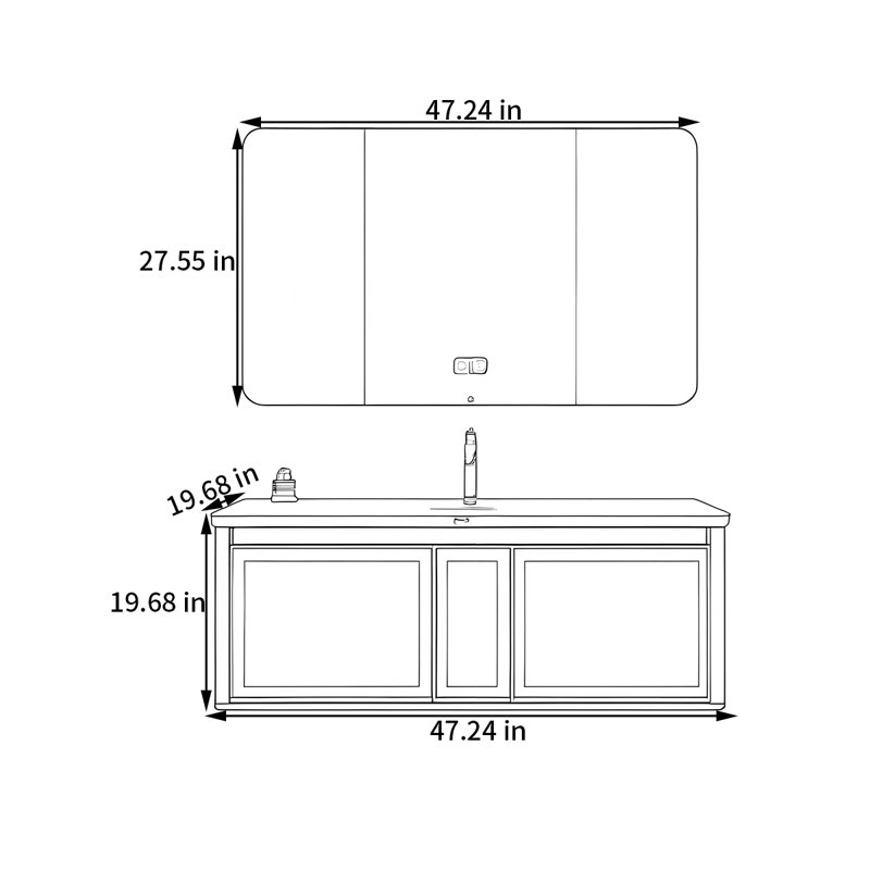 Armoire de salle de bain française, H 19,68 po x l 47,24 po x P 19,68 po