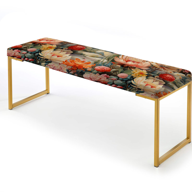 Motif floral artistique - Banc rembourré doré à motif floral