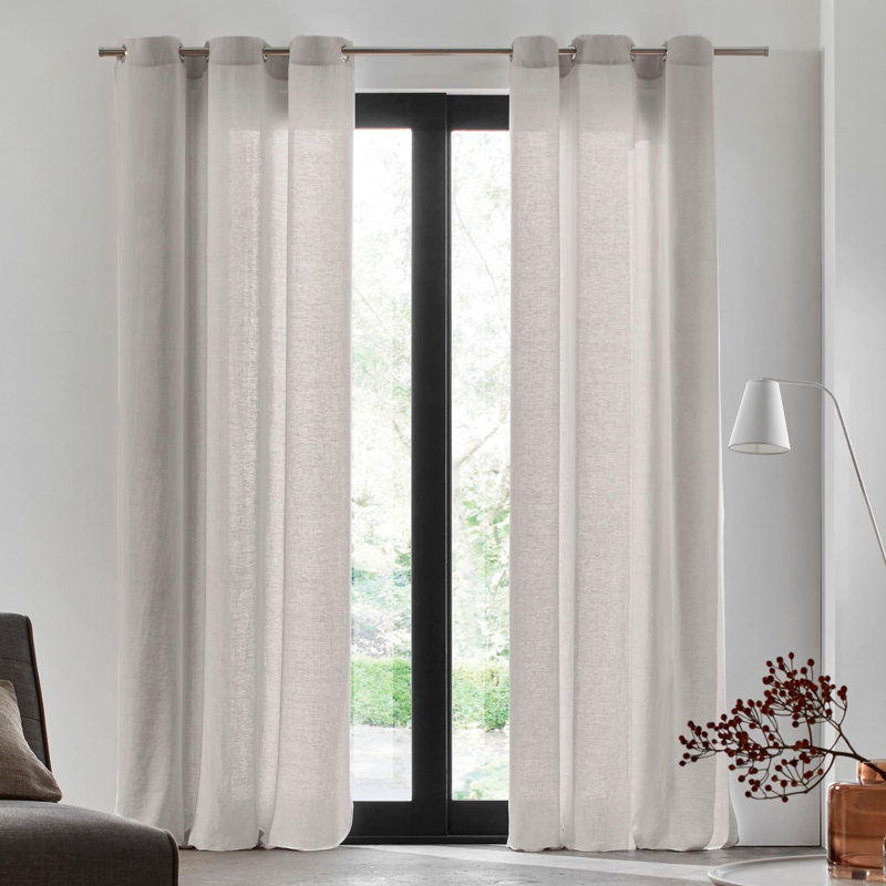 Carlina Linen Semi Sheer Single Curtain Panel, Mid Grey, 144 W x 280 D cm