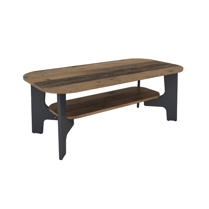 Pollocksville Four Leg Coffee Table with Storage, Brown, Black