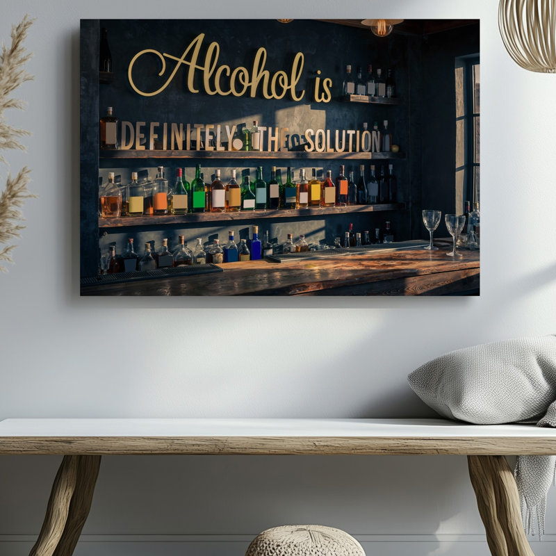 Toile dans un bar peu éclairé, un panneau lumineux illumine l'art mural, H 20 po x l 20 po