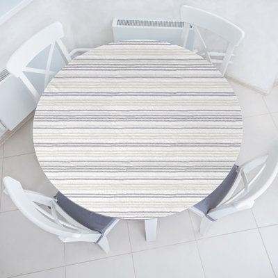 Wrought Studio Neutral Color Fitted Round Tablecloth White Dust and Dark Taupe