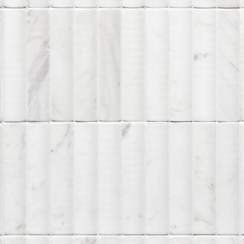 12.52" x 11.89" Honed Fluted Natural Marble Wall Mosaic Tile, White Calacatta
