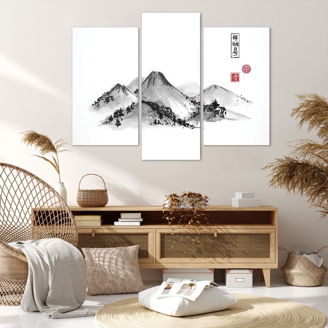 3-tlg. Leinwandbilder-Set Drawing Asia Mountains