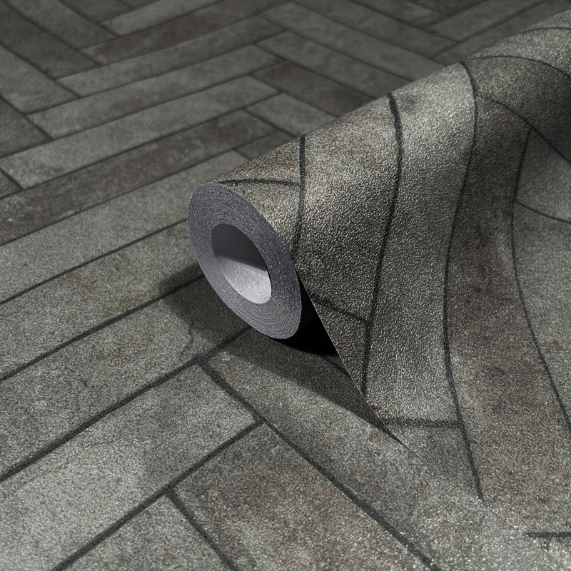 The Bricks and More Stone optic 10.05m x 53cm Matte Wallpaper Roll, Silver Grey
