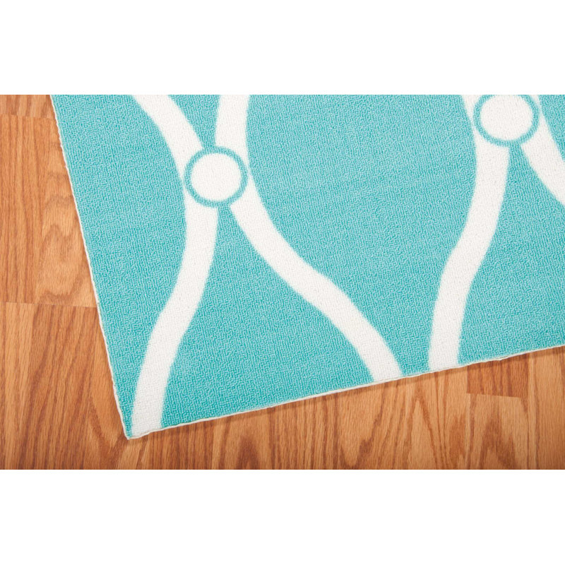 Ammadies Geometric Blue/White Indoor/Outdoor Area Rug, Rectangle 10' x 13'