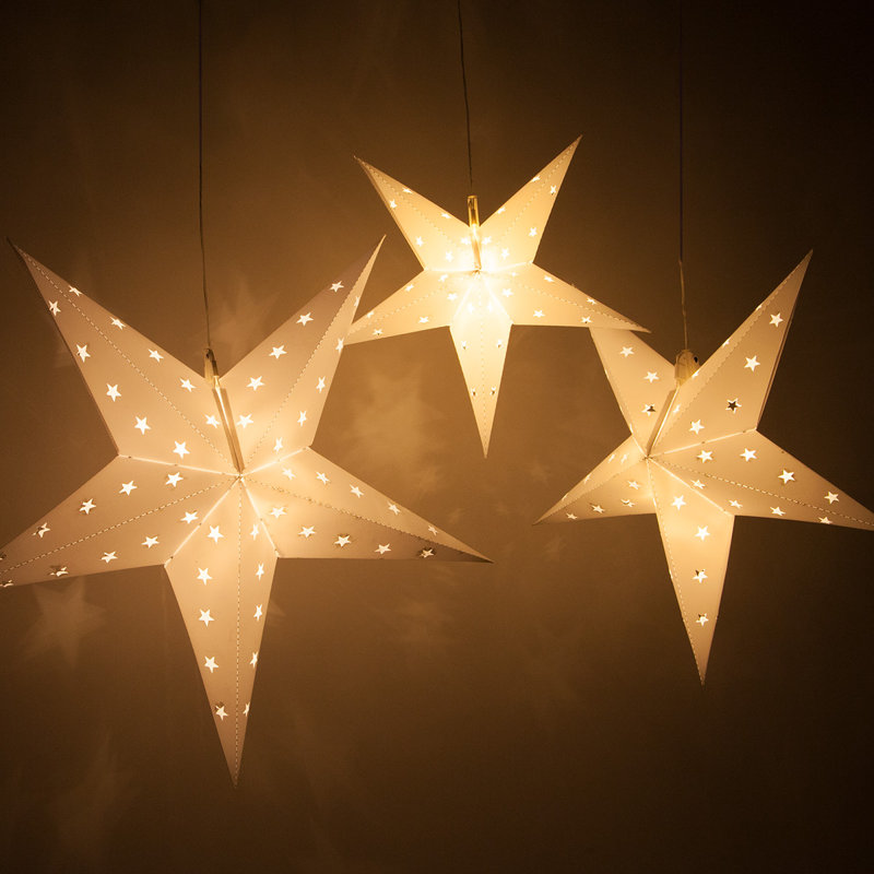 LED Fold-Flat 5-Point Star Light Lanterns, 24" H x 24" W x 8" D, White