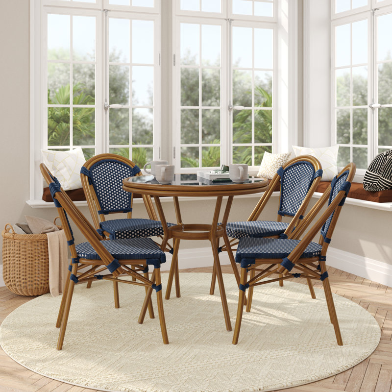 Ensemble bistro commercial avec table et chaises Rylan, Brun/bleu, 4