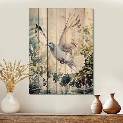 Aquarelle tourterelle douce et rêveuse - impression sur bois blanc moderne sur bois de pin naturel