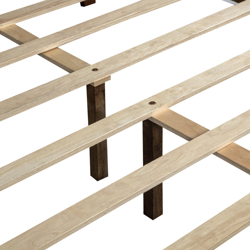 Grand lit avec tête de lit à hauteur réglable, lit en bois de pin avec cadre de lit renforcé, noyer, Grand lit, Walnut