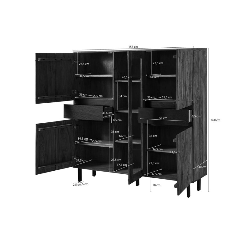 LICHTENBERG 158cm Solid Wood Sideboard
