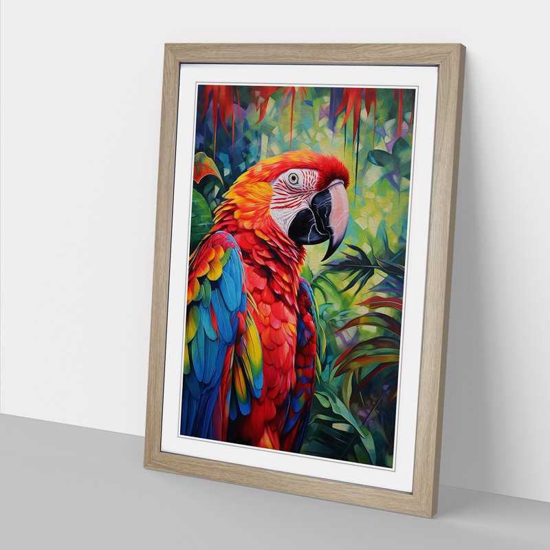 Parrot Informel - Single Picture Frame Print on Wood, Oak Framed, 46cm H x 34cm W