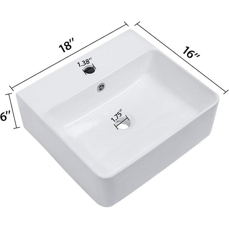 Modern Wall-Mounted Rectangular Ceramic Bathroom Sink With High-Gloss Finish And Overflow Hole