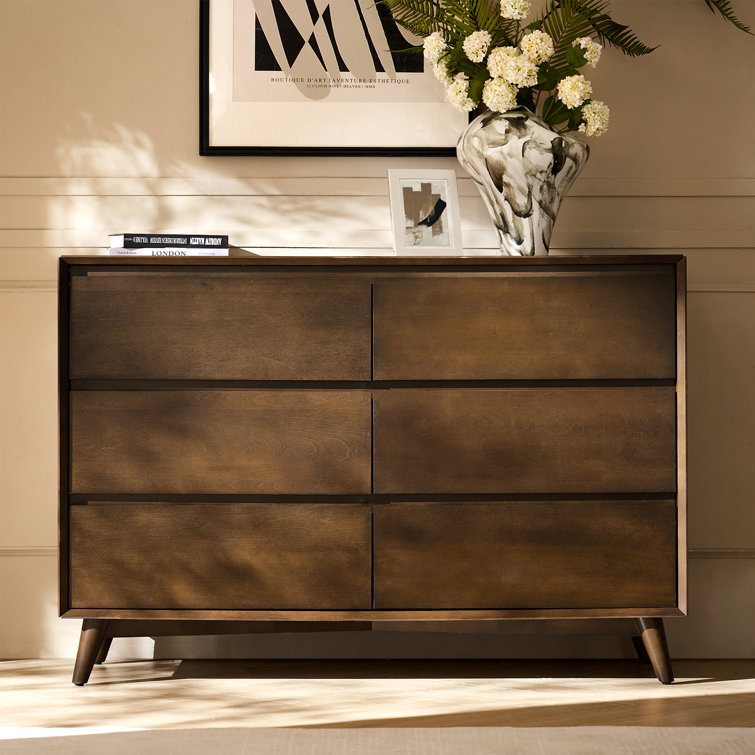 Noah 52'' W  Midcentury 6-Drawer Dresser with Solid Wood Legs and Internal Partitions