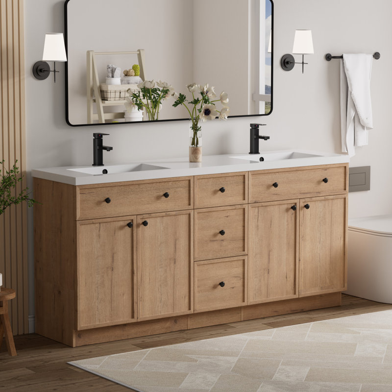 Ensemble de meuble-lavabo double 72 po Jadaya, Chêne, 72"