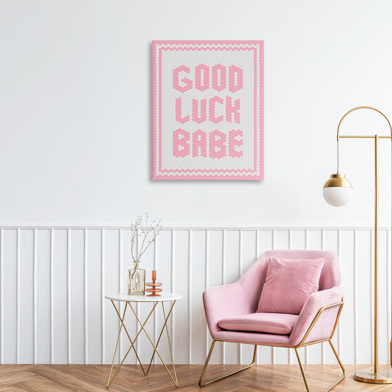 Toile mosaïque rose Good Luck Babe, H 20 po x l 16 po