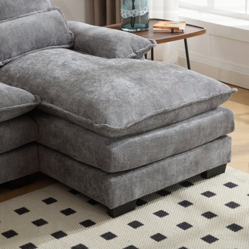 Canapé en U, Chenille gris pâle